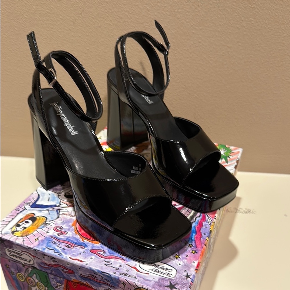 Jeffrey Campbell Glossy Black Platform Heels - Picture 2 of 3